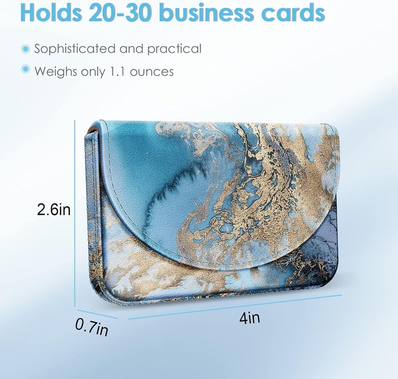 Xavier Business Card Holder，PU Leather Business Card Case Color Printing Pattern Card Holder Wallet，Pockets Magnetic Credit Card Holders for Men and Women，Blue Marble - Image 2
